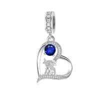 wholesale 925 Sterling Silver Blue Sapphire Moon Heart Cow Charm Pendant-09-September