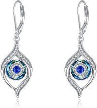 wholesale 925 Sterling Silver Blue Crystal Evil Eye Drop Earrings for Women and Teenage Girls-Blue