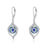 wholesale 925 Sterling Silver Blue Crystal Evil Eye Drop Earrings for Women and Teenage Girls-Blue