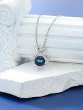 wholesale 925 Sterling Silver Blue Freshwater Pearl Rose Pendant Necklace with Cubic Zirconia Accent-0-1