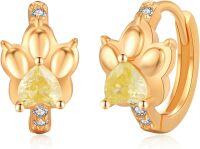 wholesale 925 Sterling Silver Hypoallergenic Yellow Crystal Paw Print Huggie Earrings for Women Dogs Cats -Pink