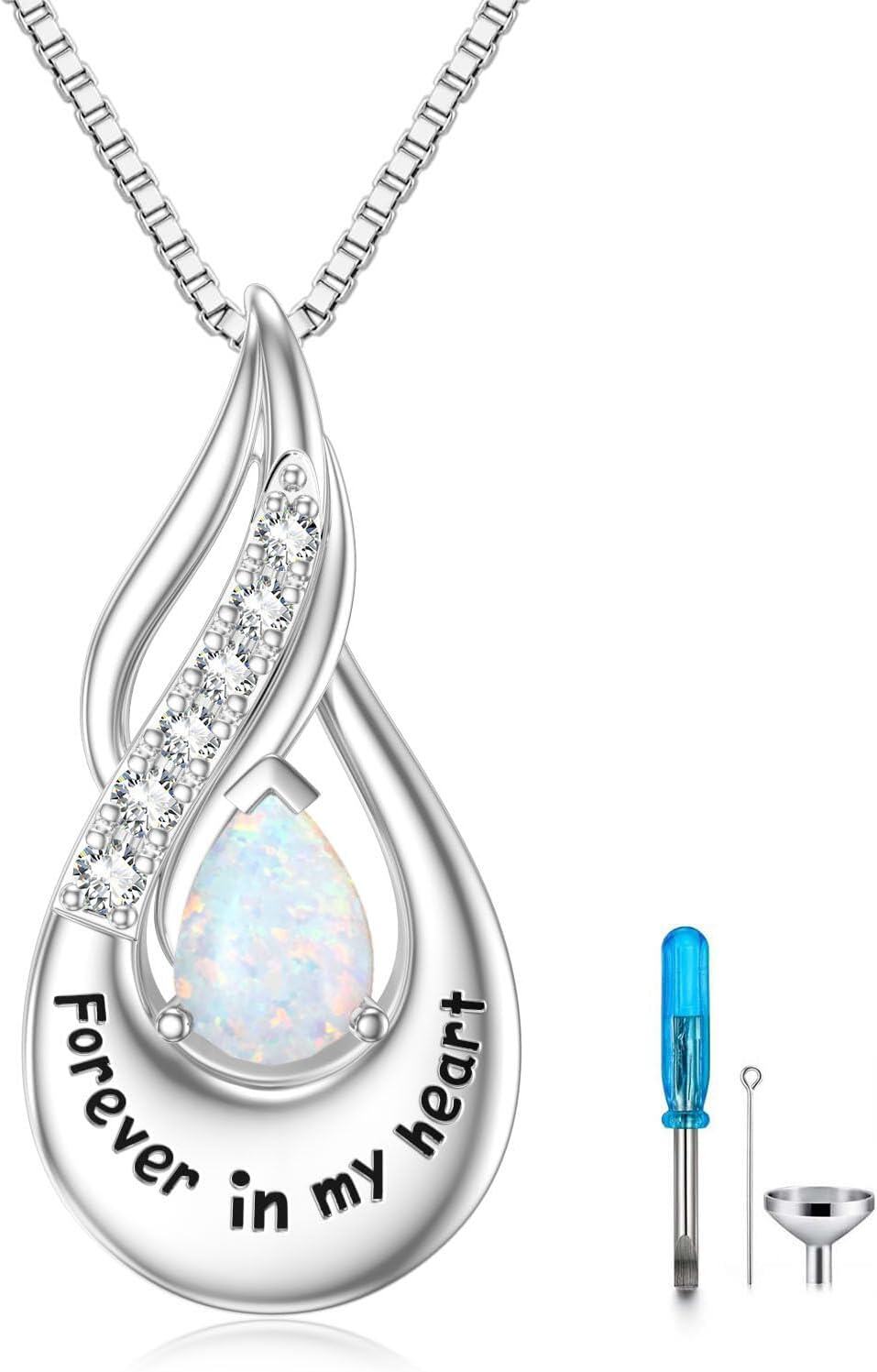 Sterling Silver Moonstone Opal Turquoise Larimar Black Onyx Cremation Jewelry for Ashes-Non-custom-A Opal Non-custom-A Opal