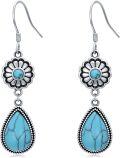 wholesale 925 Sterling Silver Teardrop Turquoise Flower Drop Earrings for Women-0-0