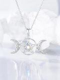 wholesale 925 Sterling Silver Moon & Star Pentagram Opalite Gemstone Necklace for Women Girls-0-3