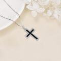 wholesale 925 Sterling Silver Black Onyx & Cubic Zirconia Cross Pendant Necklace for Women Christian Protection -0-3