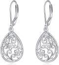 wholesale 925 Sterling Silver Teardrop Filigree Flower Leverback Drop Earrings with Abalone and Turquoise Moonstones-0-0