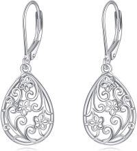 wholesale 925 Sterling Silver Teardrop Filigree Flower Leverback Drop Earrings with Abalone and Turquoise Moonstones-Filigree Teardrop Earrings