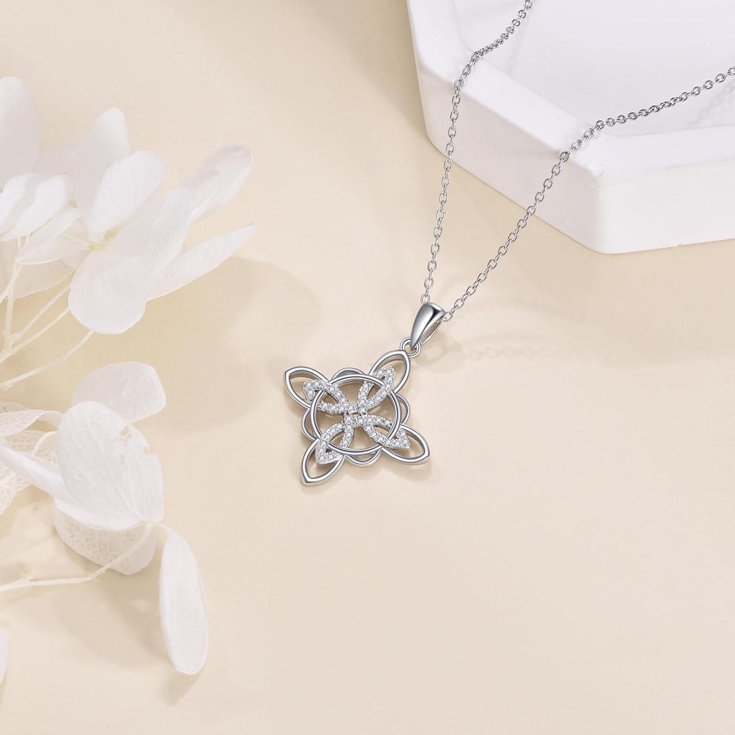 wholesale 925 Sterling Silver Triquetra Celtic Knot Pendant Necklace with Cubic Zirconia for Women and Girls - Wiccan  Idea-0-2