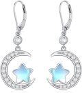 wholesale 925 Sterling Silver 925 Star & Crescent Moon Drop Earrings w/Opalite Stones & CZ Accents-0-0