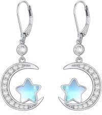 wholesale 925 Sterling Silver 925 Star & Crescent Moon Drop Earrings w/Opalite Stones & CZ Accents-J