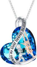 wholesale 925 Sterling Silver Blue Crystal Heart Pendant Necklace Gift for Sisters and Besties-0-0