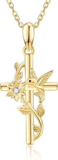 wholesale 14K Gold Dainty Animal Necklace Summer Jewelry Gift for Women Lover Valentine Christmas Mothers Day-Hummingbird Cross Necklace-Hummingbird Cross Necklace