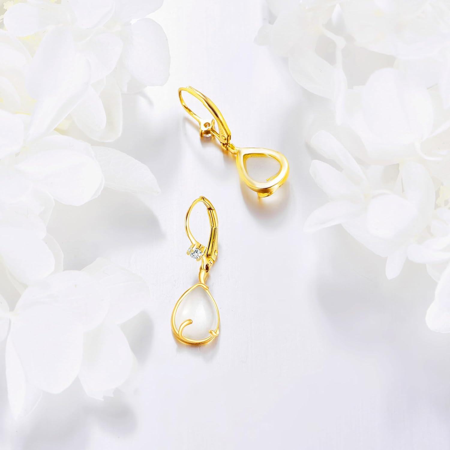 wholesale 14K Gold Moonstone Teardrop Leverback Earring for Women's Fashion s-0-3