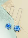 wholesale 925 Sterling Silver Blue Opal Flower Drop Dangle Threader Earrings Gift for Women Girls-0-5