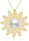 wholesale 14K Gold Pearl Pendant Necklace with Leaf Design and White Stone - Elegant Jewelry for Women (Length: Adjustable)-0-0