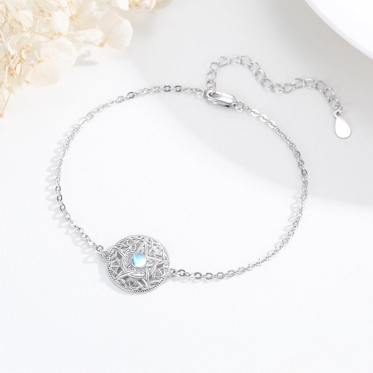 wholesale 925 Sterling Silver Round Celtic Knot Moonstone Adjustable Bracelet - Irish  for Women-0-1