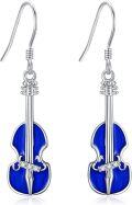 wholesale 925 Sterling Silver Blue Enamel Cello Shape Dangle Drop Earrings Musical Instrument Jewelry for Women-0-0