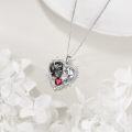 wholesale 925 Sterling Silver Red Heart Skulls Barbed Wire Gothic Pendant Necklace-0-3