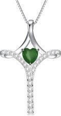 wholesale Cross Necklace For Women Sterling Silver Heart Gemstone Cross Pendant Necklace Christian Jewelry Birthday Valentines Day Mothers Day Gifts For Her Mom -0-0