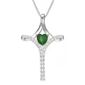 TOUPOP Sterling Silver Gemstone Heart Cross Pendant Necklace for Women-0-0