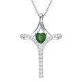 TOUPOP Sterling Silver Gemstone Heart Cross Pendant Necklace for Women-0-0