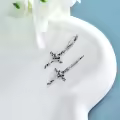 TOUPOP Sterling Silver Birthstone Heart Cross Dangle Drop Earrings-0-4