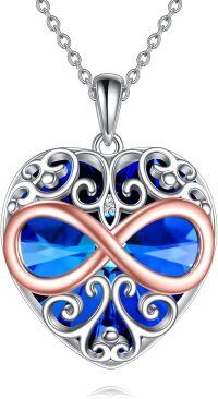 wholesale 925 Sterling Silver Crystal Infinity Necklace for Women, Hypoallergenic Gift for Mom Wife Girlfriend Daughter, 18 Chain-Blue-Infinity Love Crystal Necklace