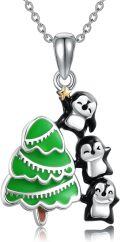 wholesale 925 Sterling Silver Penguin & Christmas Tree Pendant Necklace - Holiday Gifts for Her-0-0