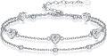 wholesale 925 Sterling Silver with 5A Cubic Zirconia April Birthstone Double Strand Heart Charm Bracelet for Women-0-0