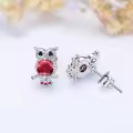 TOUPOP Sterling Silver Ruby Owl Stud Earrings For Women-0-5