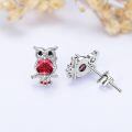 TOUPOP Sterling Silver Ruby Owl Stud Earrings For Women-0-5