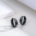 wholesale 925 Sterling Silver Black Cubic Zirconia Viking Huggie Hoop Earrings for Men - Father's Day Gift for Dad/Husband-0-5