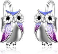 wholesale Sterling Silver Stone Owl Earrings for Women Cat Lovers Gift Drop Leverback-Owl Earrings