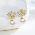 wholesale 925 Sterling Silver Flower Pearl Drop Earrings Gold Plated For Women-0-1