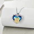 wholesale 925 Sterling Silver Blue Crystal Heart Pendant Necklace for Women - Sisters Forever Friendship -0-3