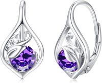 wholesale 925 Sterling Silver S929 Birthstone Leaf Hoop Earrings for Women-February