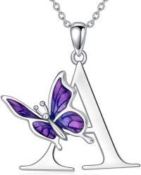 wholesale Sterling Silver Purple Butterfly A Z 26 Letters Pendant Necklace-Letter A-Letter A