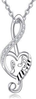 wholesale 925 Sterling Silver Heart-Shaped Treble Clef with Cubic Zirconia Pendant Necklaces for Women Musical s-0-0
