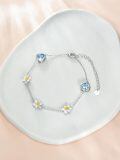 wholesale 925 Sterling Silver Daisy Heart Flower Crystal Stretchable Wrist Bracelet For Women And Girls-0-4
