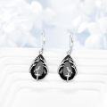 wholesale 925 Sterling Silver Black Tourmaline Bird Cross Teardrop Leverback Earrings-0-1