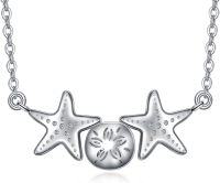 wholesale 925 Sterling Silver Sea Life Necklace with Stars and Sand Dollar Charm Gift for Her-Sand Dollar-2