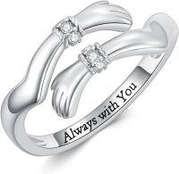 wholesale  Sterling Silver Solid Gold Diamond Hug Rings for Women Adjustable Hugging Hands Open Rings Mother s Day Friendship Gifts  -Style 2-Always with you