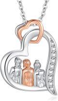 wholesale 925 Sterling Silver Family of Three in Heart Pendant Necklace  for Women Sister Mom Friend-0-0