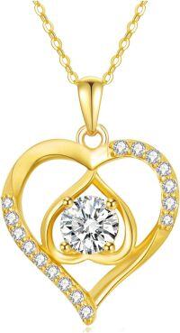 wholesale  14K Gold Moissanite Heart Necklace - 15mm Pendant, 4.5mm Stone, 16-18 Adjustable Chain, Real Solid Gold Jewelry Gift for Her-gold-style 1