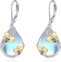 wholesale 925 Sterling Silver Moonstone Honeybee Drop Dangle Earrings for Women-bee earrings