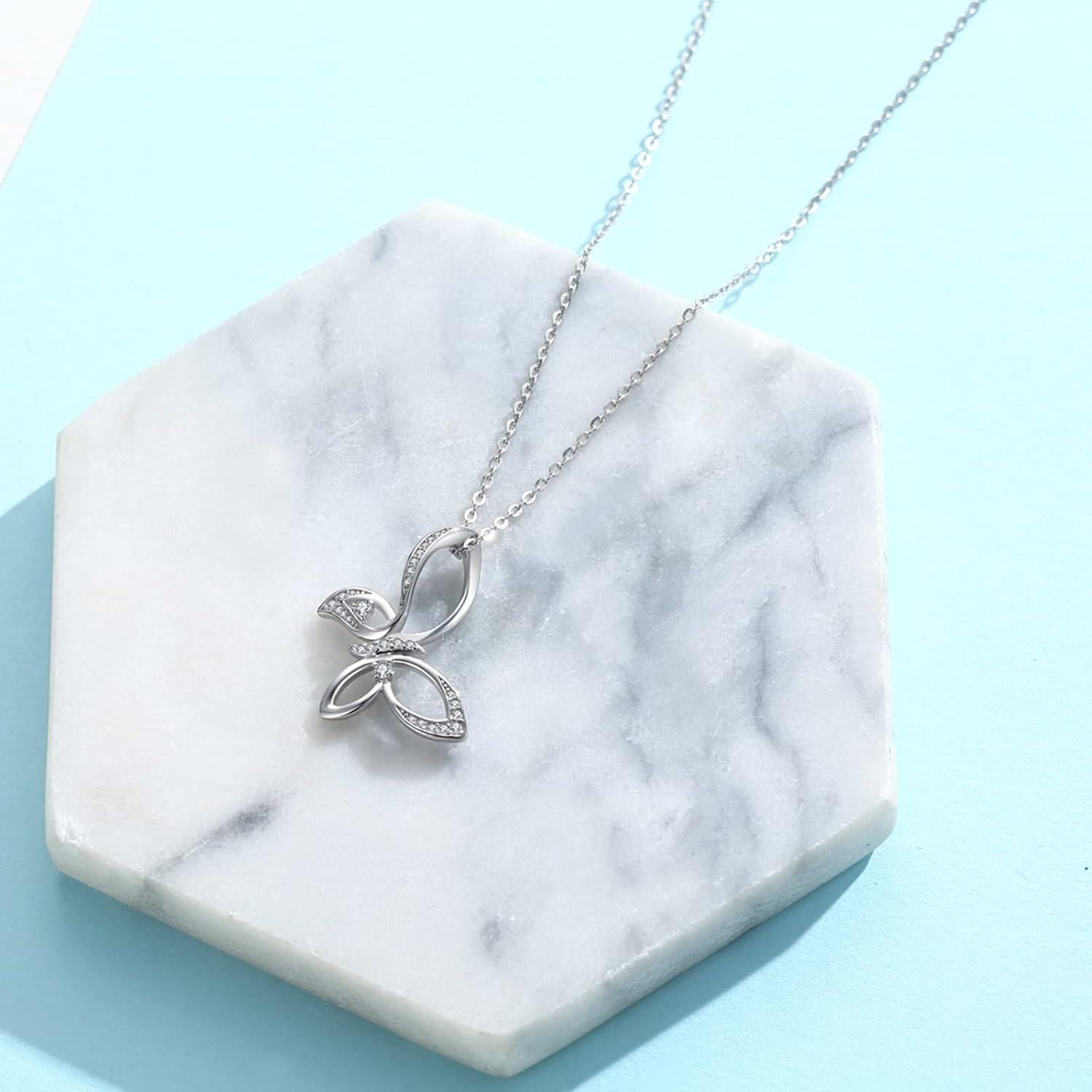 Sterling Silver Gold Plated Rose Gold Butterfly Necklace for Women Girls Valentine s Day Gifts-0-3