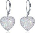 wholesale 925 Sterling Silver Metal Drusy Crystal Heart Dangle Earrings (Pink/Blue/Purple) Leverback Drop s for Women-0-7