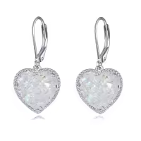 wholesale 925 Sterling Silver Metal Drusy Crystal Heart Dangle Earrings (Pink/Blue/Purple) Leverback Drop s for Women-White Drusy