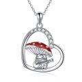 wholesale 925 Sterling Silver Guitar Frog Under Red Mushroom Heart Pendant Necklace With Cubic Zirconia-0-0