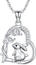 wholesale 925 Sterling Silver Rabbit in Heart Shape Pendant Necklace with Cubic Zirconia Stones - Cute  for Women Girlfriends Moms-0-0